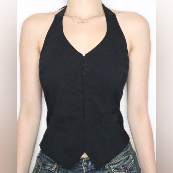 Vintage Le Chateau Black Halter Vest - Picture 1 of 17